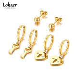 3Pair/Set Key Lock Earrings CZ Crystal 18K Plated Christmas Gift