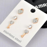 Lock & Key Rhinestone Earrings Set Crystal Earrings For Women