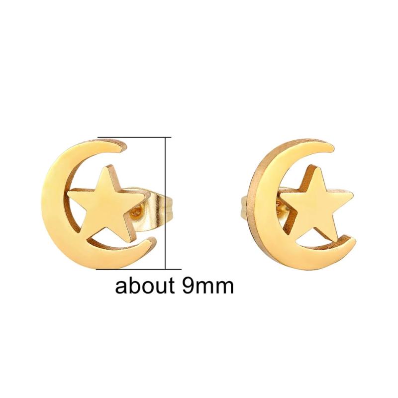 Moon Star Stainless Steel Earrings Set 12 Pairs Lot Women Piercing Jewelry