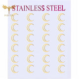 Moon Star Stainless Steel Earrings Set 12 Pairs Lot Women Piercing Jewelry