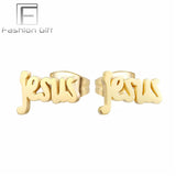 Religious Jesus Letter Stud Earrings Stainless Steel Unisex Couple Set