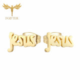 Religious Jesus Letter Stud Earrings Stainless Steel Unisex Couple Set