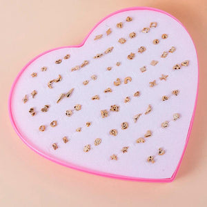 36 Pairs Heart Moon Stud Earrings Set for Girls Lady Ear Jewelry