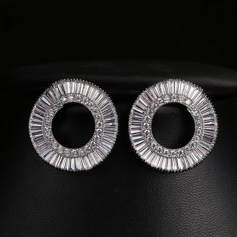 Big Circle Stud Earrings White/Rose Women Ear Stud
