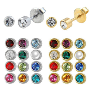 12pairs Birthstone Gem Ear Piercing Stud Body Jewelry Silver&Gold Color