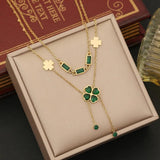 316L Stainless Steel Heart Flower Green Stone Jewelry Set