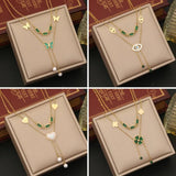 316L Stainless Steel Heart Flower Green Stone Jewelry Set