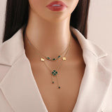 316L Stainless Steel Heart Flower Green Stone Jewelry Set