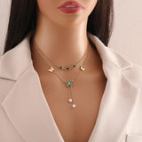 316L Stainless Steel Heart Flower Green Stone Jewelry Set