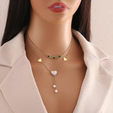 316L Stainless Steel Heart Flower Green Stone Jewelry Set