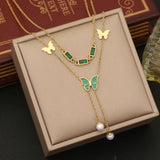 316L Stainless Steel Heart Flower Green Stone Jewelry Set