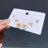 3 Pairs/Set Bowknot Heart Earrings Plated Party Gift Jewelry