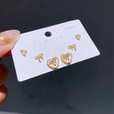 3 Pairs/Set Bowknot Heart Earrings Plated Party Gift Jewelry