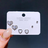 3 Pairs Cubic Zircon Crystal Stud Earrings Gold/Silver Women Jewelry