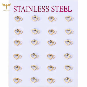 Mother Daughter Love Earrings Set, 2 Hearts Ear Studs, Stainless Steel Earings