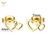 Mother Daughter Love Earrings Set, 2 Hearts Ear Studs, Stainless Steel Earings