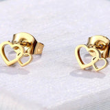Mother Daughter Love Earrings Set, 2 Hearts Ear Studs, Stainless Steel Earings