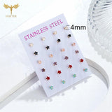 12 Pairs CZ Zircon Earrings Set Crystal Star Golden Stainless Steel Ear Piercing