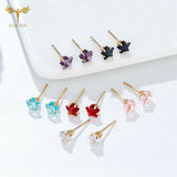 12 Pairs CZ Zircon Earrings Set Crystal Star Golden Stainless Steel Ear Piercing