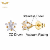 12 Pairs CZ Zircon Earrings Set Crystal Star Golden Stainless Steel Ear Piercing