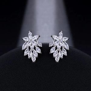 Crystal Flower CZ Earrings for Women - Gorgeous Party Wedding Jewelry