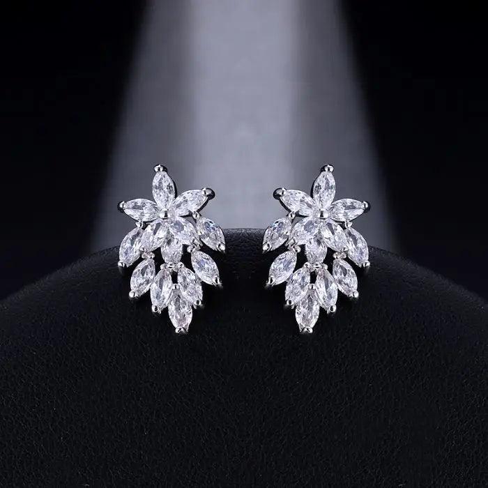 Crystal Flower CZ Earrings for Women - Gorgeous Party Wedding Jewelry