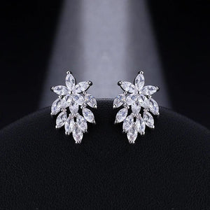 Crystal Flower CZ Earrings for Women - Gorgeous Party Wedding Jewelry
