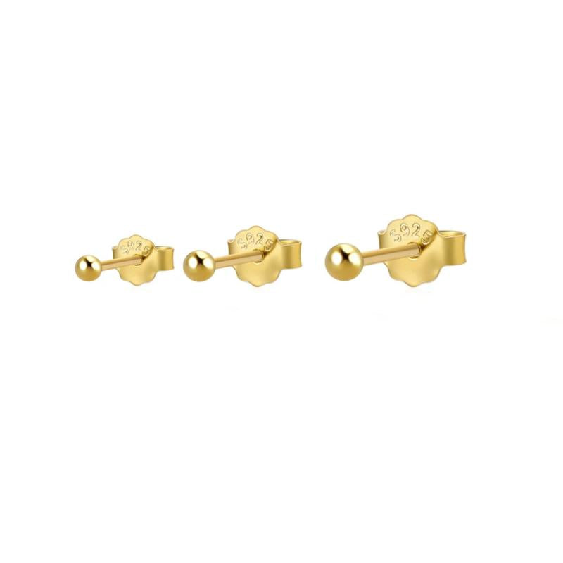 925 Silver Mini Sphere Ball Stud Earrings Set Hypoallergenic Cartilage Piercing