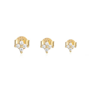 925 Silver 3/4/5mm Zircon Flower Stud Earrings Set For Women