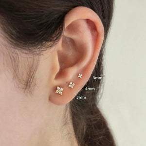 925 Silver 3/4/5mm Zircon Flower Stud Earrings Set For Women