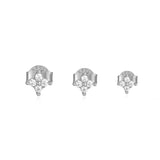 925 Silver 3/4/5mm Zircon Flower Stud Earrings Set For Women