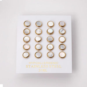 10Pairs Stainless Steel Shell Stud Earrings Set Round 8MM
