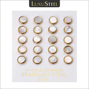 10Pairs Stainless Steel Shell Stud Earrings Set Round 8MM