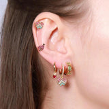 5pcs Devil's Eye Zirconia Stud Hoop Set Asymmetrical Jewelry