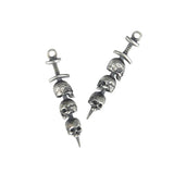 Gothic Sword Piercing Three Skull Earrings 925 Sterling Silver