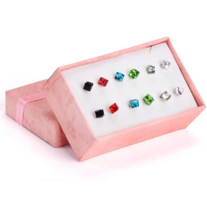 Colorful Cube CZ Earrings Set Silver Stud Earri