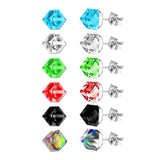 Colorful Cube CZ Earrings Set Silver Stud Earri