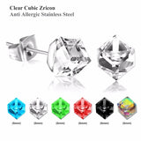Colorful Cube CZ Earrings Set Silver Stud Earri