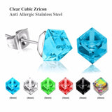 Colorful Cube CZ Earrings Set Silver Stud Earri