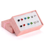 Colorful Cube CZ Earrings Set Silver Stud Earri