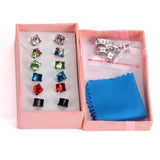 Colorful Cube CZ Earrings Set Silver Stud Earri