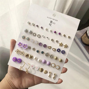 30 Pairs Geometric Crystal Stud Earrings Wedding Jewelry