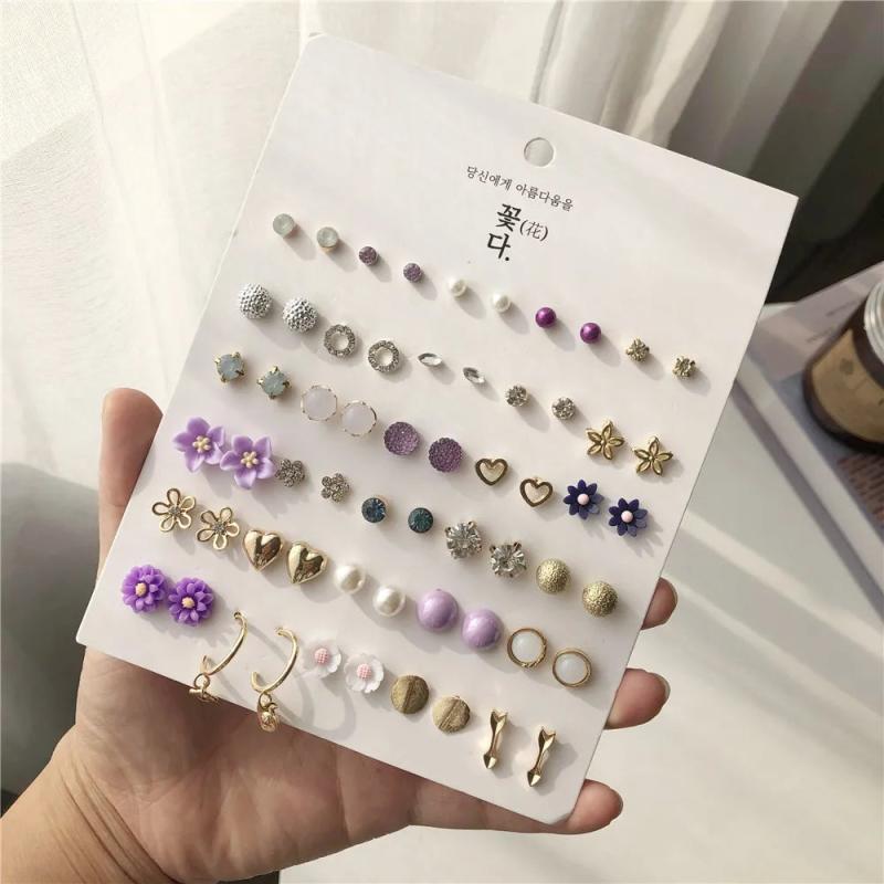 30 Pairs Geometric Crystal Stud Earrings Wedding Jewelry