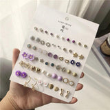 30 Pairs Geometric Crystal Stud Earrings Wedding Jewelry