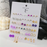30 Pairs Geometric Crystal Stud Earrings Wedding Jewelry