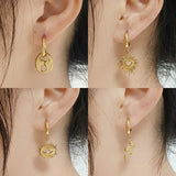 316L Stainless Steel Hoop Earrings Geometric Snake Sun Pendant Jewelry