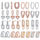 925 Silver Rose Heart CZ Hoop Earrings for Women
