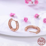 925 Silver Rose Heart CZ Hoop Earrings for Women