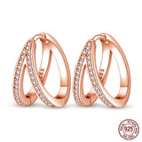 925 Silver Rose Heart CZ Hoop Earrings for Women