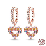 925 Silver Rose Heart CZ Hoop Earrings for Women